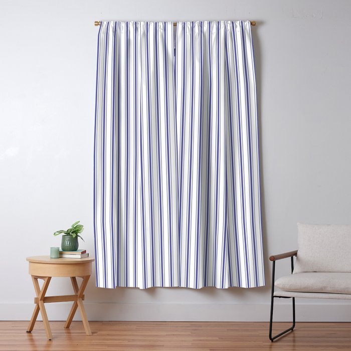 Navy Blue On White Mattress Ticking Stripes Blackout Curtain By