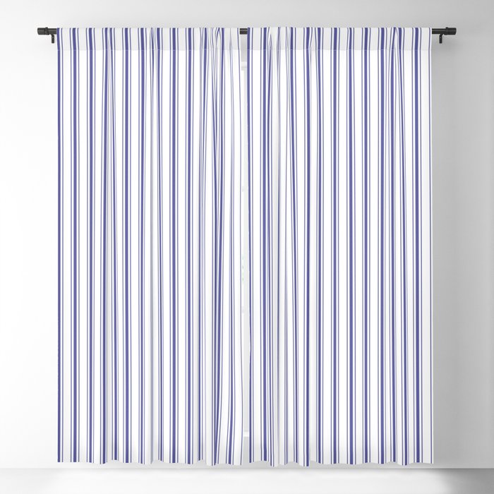 Navy Blue on White Mattress Ticking Stripes Blackout Curtain