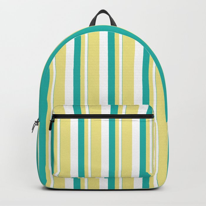 Light Sea Green, White, and Tan Colored Stripes/Lines Pattern Backpack