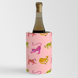 Tropical tigers multicolour- pink background Wine Chiller
