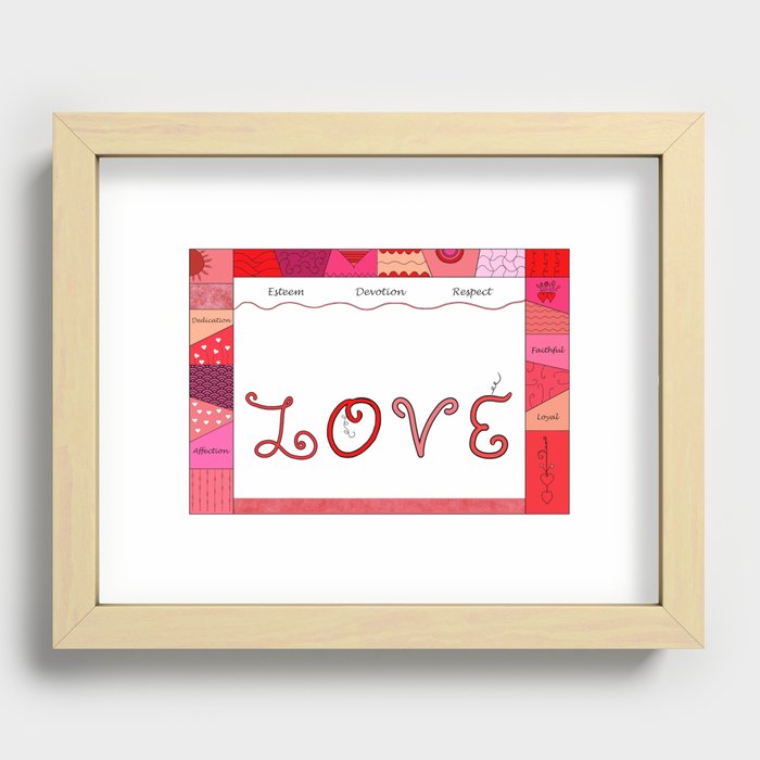 Love Words and Geometric Doodles in Shades of Red and Pink Recessed Framed Print