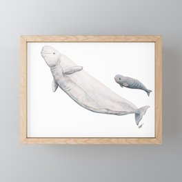 Beluga and baby beluga whale Framed Mini Art Print
