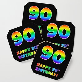 [ Thumbnail: HAPPY 90TH BIRTHDAY - Multicolored Rainbow Spectrum Gradient Coaster ]