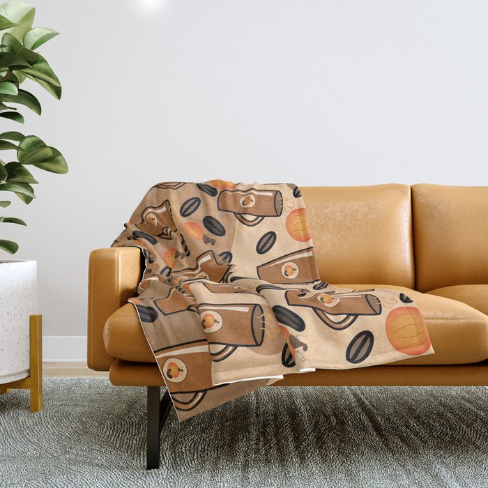 Fall Pumpkin Spice Latte Mug Design Throw Blanket by iCraftCaf