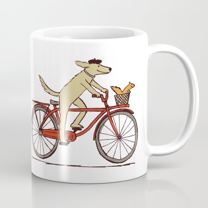 Cycling Dog with Squirrel Friend Coffee Mug