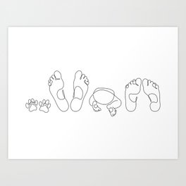Me, You, Baby, Dogy / Family feet line drawing / Explicit Design  Art Print