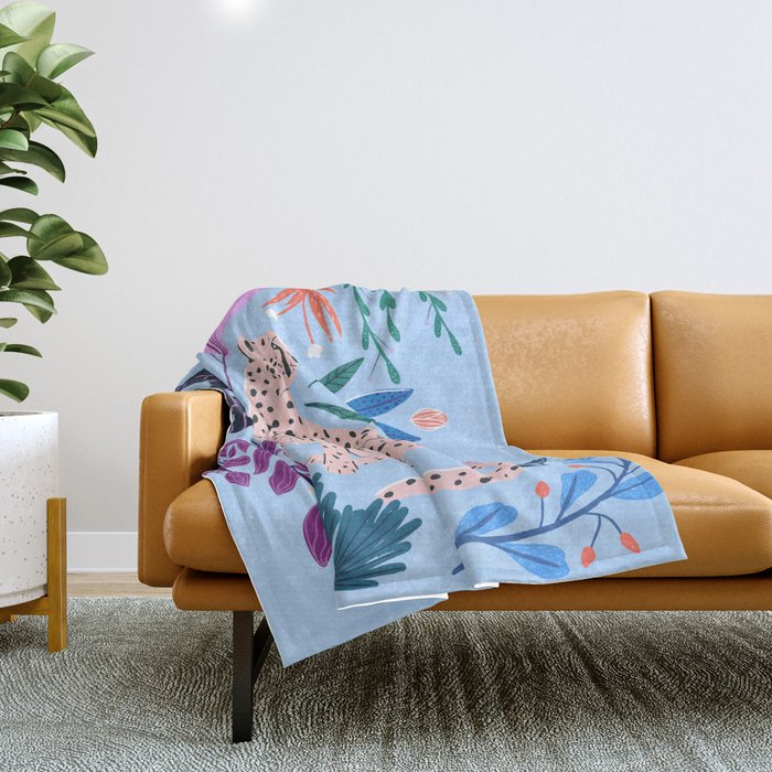 Blush pink Cheetah in jungle florals / jungle cat print /modern art Throw Blanket