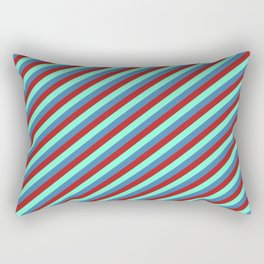[ Thumbnail: Aquamarine, Blue & Red Colored Lined/Striped Pattern Rectangular Pillow ]