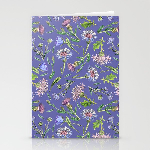 Cornflower, Thistle and Veri Peri Meadow floral pattern   Stationery Cards
