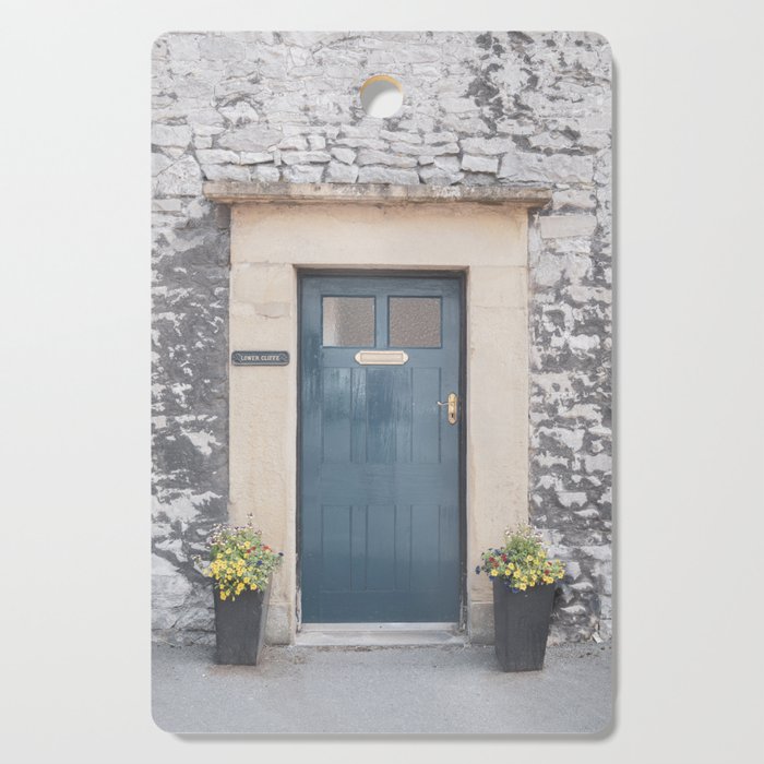 Retro teal door Lower cliff cottage art print - summer England travel photography Cutting Board