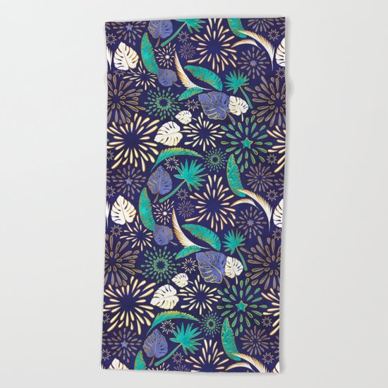 Tropical fireworks Beach Towel
