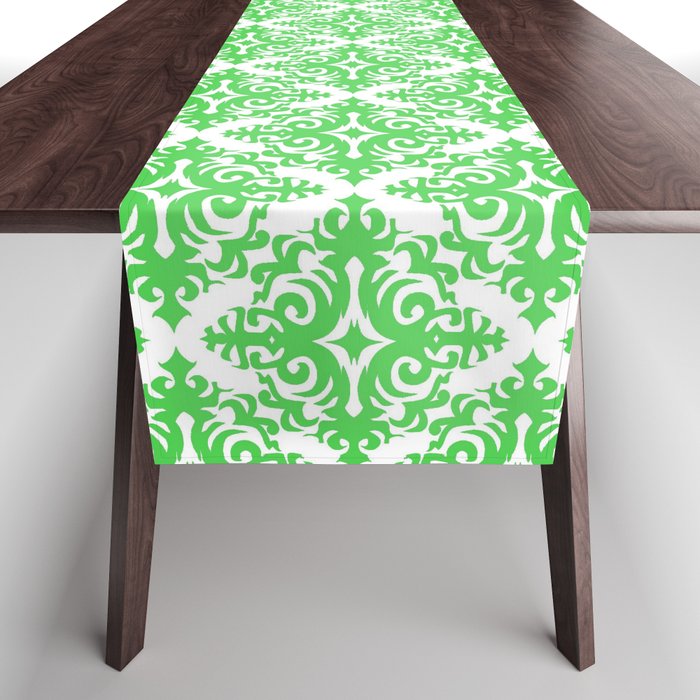 Damask (Green & White Pattern) Table Runner