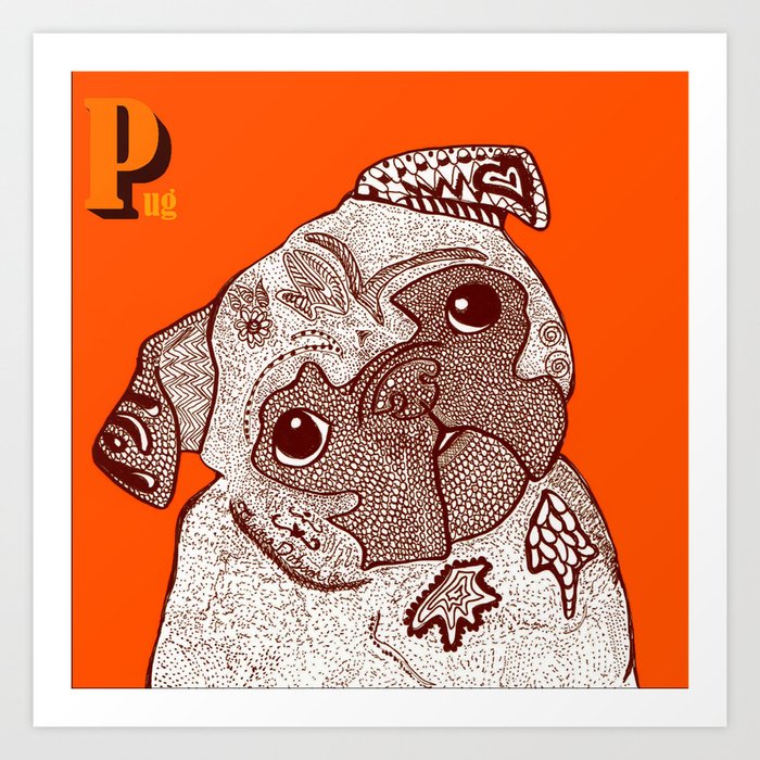 Doodle Pug Art Print