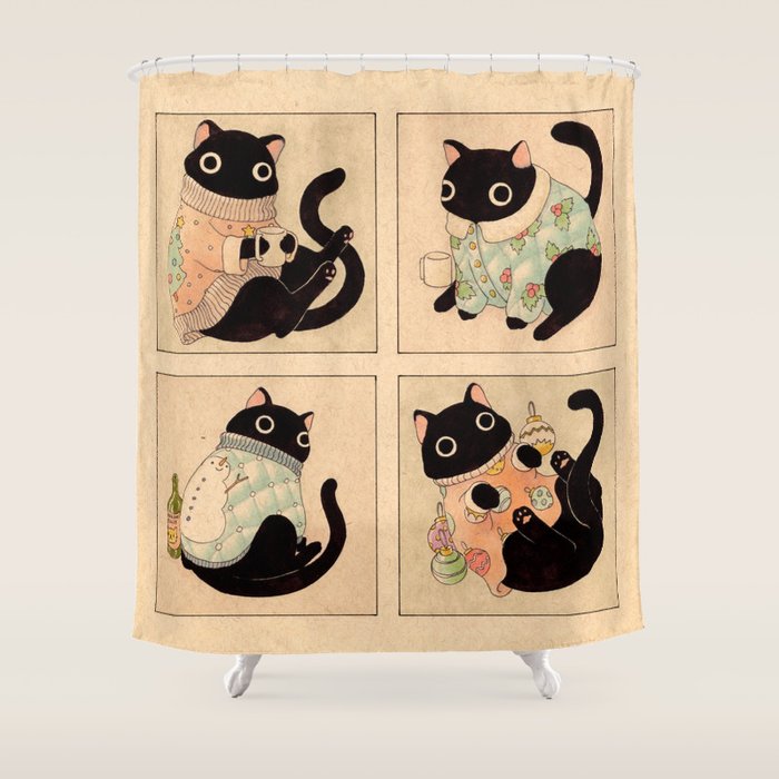 Christmas Sweater Cats Shower Curtain by Felicia Chiao Society6