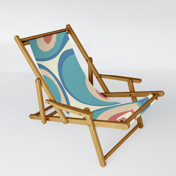 Psychedelic Retro Abstract in Celadon Blue, Teal, Peach, Yellow and Salmon Pink Sling Chair