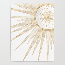 Elegant Gold Doodles Sun Moon Mandala Design Poster