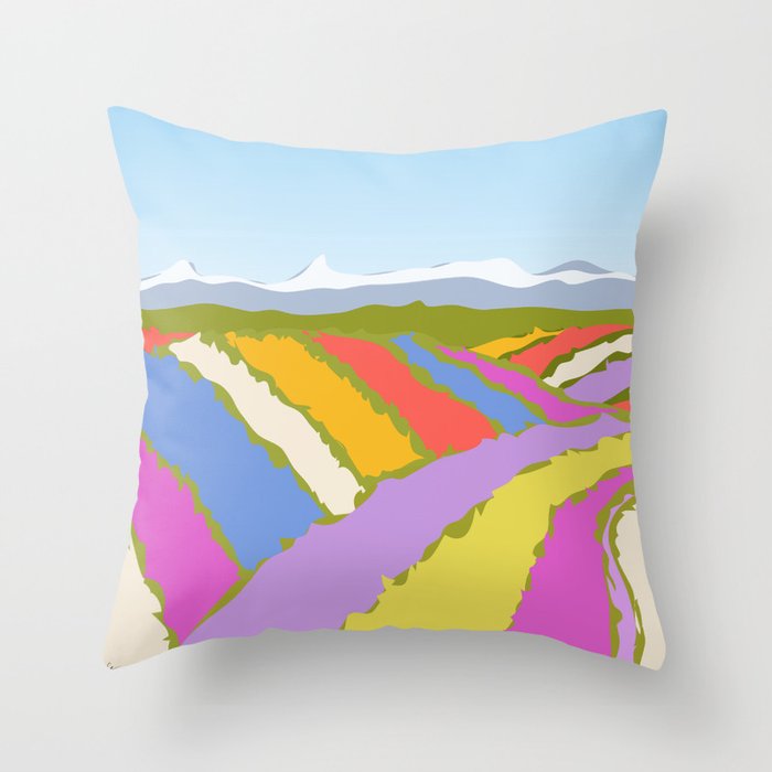 Colorful Flower Fields, Furano, Hokkaido, Japan Throw Pillow by Lyman