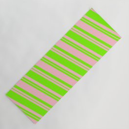 [ Thumbnail: Pink & Green Colored Lined/Striped Pattern Yoga Mat ]