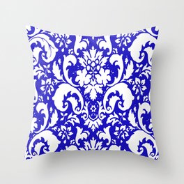 Paisley Damask Blue and White Throw Pillow