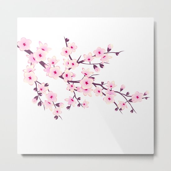 Cherry Blossom Pink White Metal Print