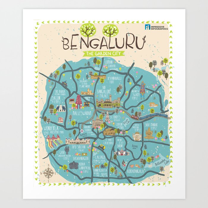 Bangalore City Map Art Print