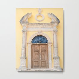 Historical Greek Woodwork Church Door and pillars | Travel Photography Zakynthos Zante Metal Print