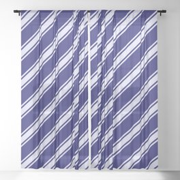 [ Thumbnail: Midnight Blue and Lavender Colored Striped Pattern Sheer Curtain ]