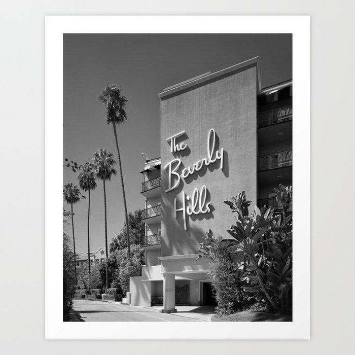 Beverly Hills Hotel, California black and white photograph / black and white photography Art Print