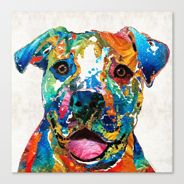 Colorful Dog Pit Bull Art Happy By Sharon Cummings Canvas