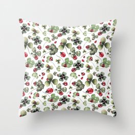 Lucky Ladybugs and Clovers Pattern Throw Pillow