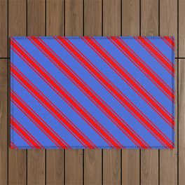 [ Thumbnail: Royal Blue and Red Colored Lined/Striped Pattern Outdoor Rug ]