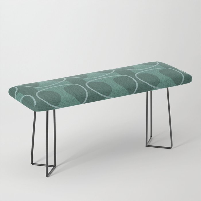 Mid Century Modern Abstract Ovals in Teal Tones Bench