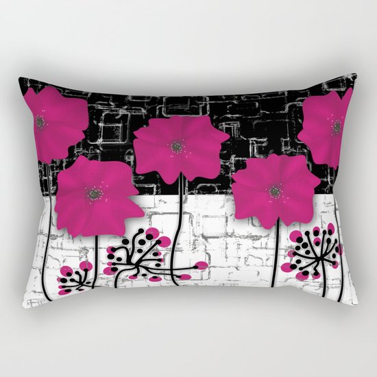 Crimson flowers on black and white background. Rectangular Pillow