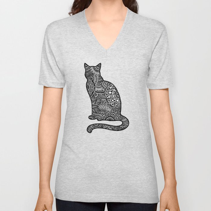 Cat doodle pattern V Neck T Shirt