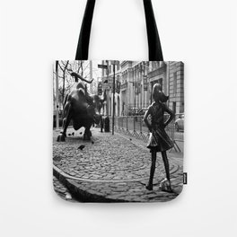 Fearless Girl and the Charging Bull Tote Bag