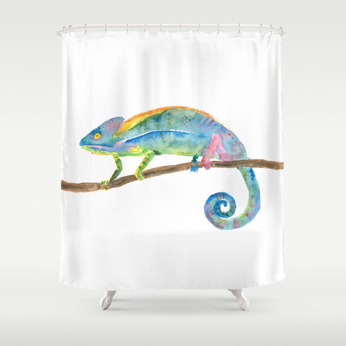 Watercolor chameleon Shower Curtain
