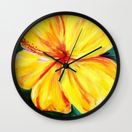 Aloha; Yellow Hibiscus Wall Clock