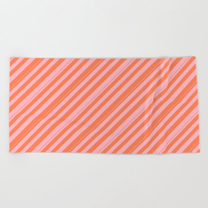 Coral & Light Pink Colored Stripes/Lines Pattern Beach Towel