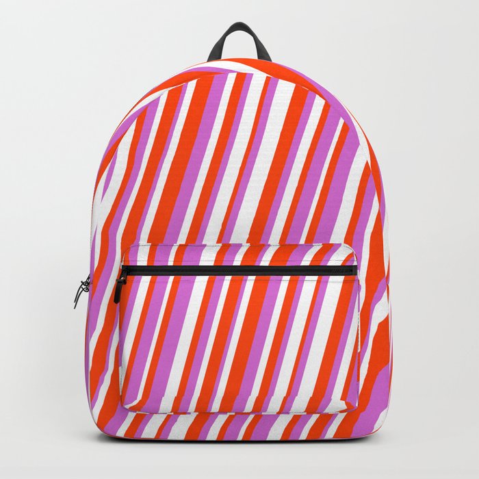 Red, Orchid & White Colored Lined/Striped Pattern Backpack
