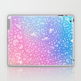 Colourful rainbow. Curly decoration. Cute cat and stars shine. Laptop Skin