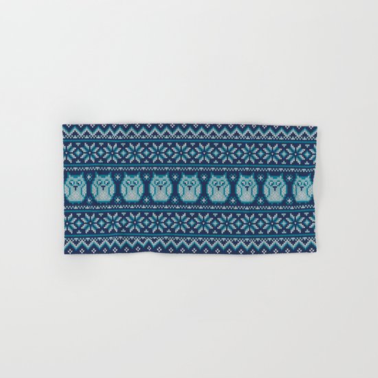 Owls winter knitted pattern Hand & Bath Towel