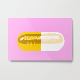 Happy Pill Pink Metal Print | Medication, Colorful, Bright, Pop Art, Contemporary, Happy, Pill, Pop, Digital, Amusement 