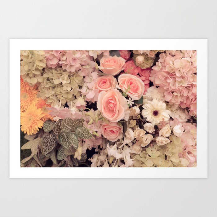 Wall flowers retro texture - Vintage Effect filter Art Print