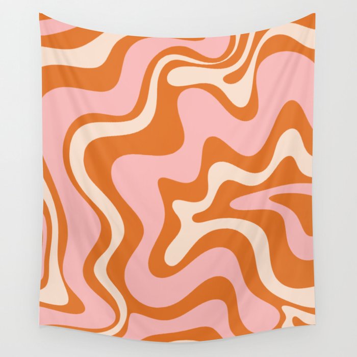 Liquid Swirl Retro Abstract Pattern in Orange Pink Cream Wall Tapestry
