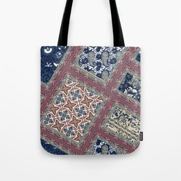patchwork of indian floral and paisley - red background Tote Bag