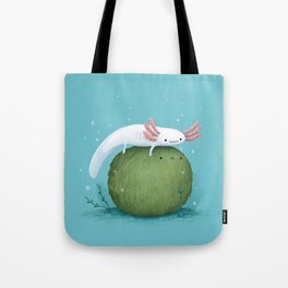 Axolotl on a Mossball Tote Bag
