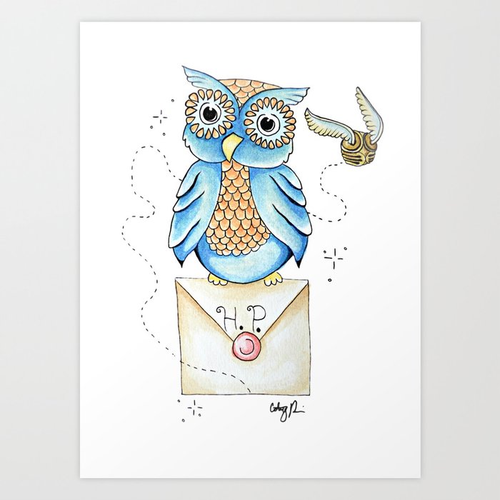 Harry Potter - Hedwig Owl and Golden Snitch Art Print