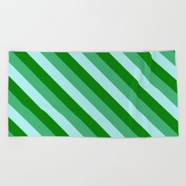 [ Thumbnail: Green, Sea Green, and Turquoise Colored Lined/Striped Pattern Beach Towel ]