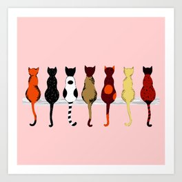 Cat Fence Sitters (Pink) Art Print