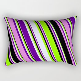 [ Thumbnail: Chartreuse, Lavender, Indigo, Orchid & Black Colored Striped/Lined Pattern Rectangular Pillow ]